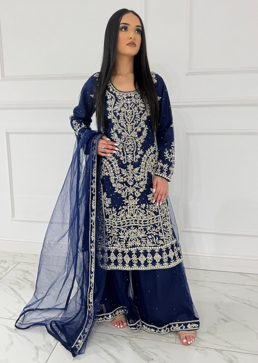 RH2111 Aaina - Navy Fancy Net Outfit - Memsaab Online