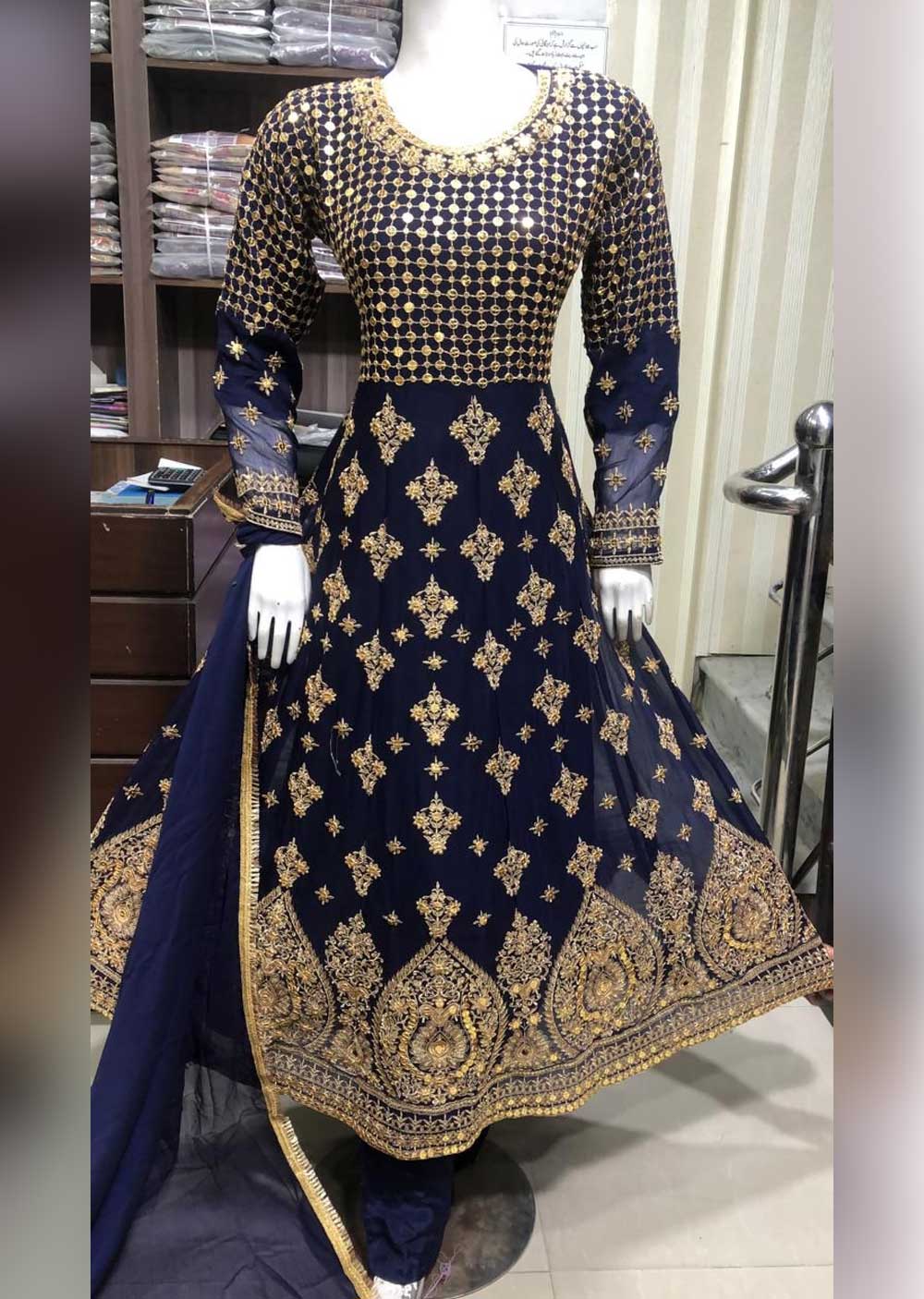 SHAZ6557 Navy Readymade Chiffon Dress - Memsaab Online
