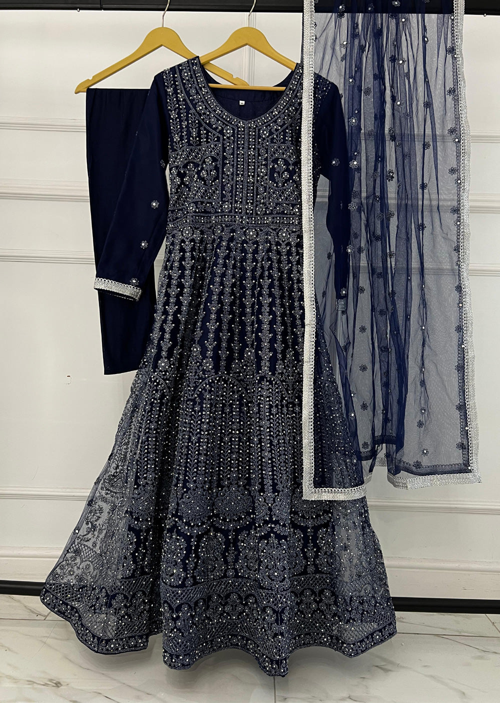 RH2109 Mayal - Navy Fancy Net Maxi Dress - Memsaab Online