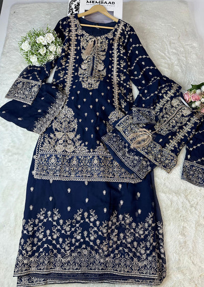 ASK603 Navy Readymade Chiffon Mummy n Me Suit - Memsaab Online