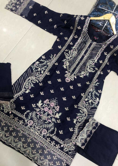 BP1110 Navy Readymade Organza Suit - Memsaab Online