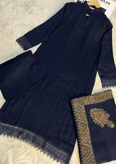 SMR3114- Navy wool winter suit Suit - Memsaab Online