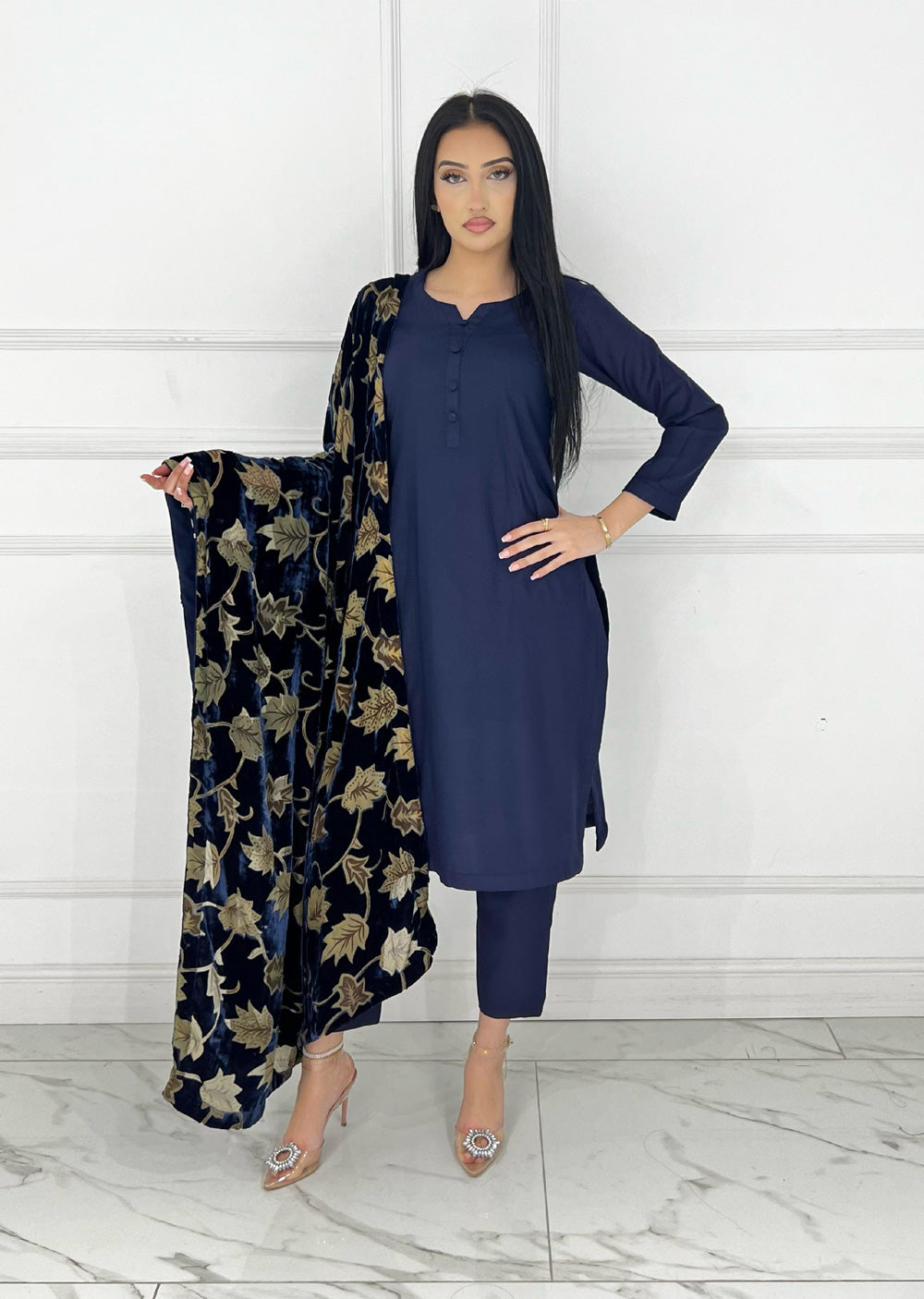 ASBC-01 - Navy - Readymade Dhanak with Palachi Shawl Suit - Memsaab Online