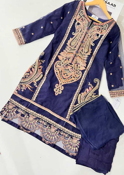 KLD327 Seba - Navy Readymade Organza suit - Memsaab Online