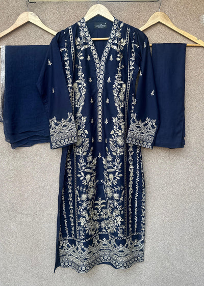 HK297 - Navy - Readymade - Mother & Daughter Linen Outfit 2025 - Memsaab Online