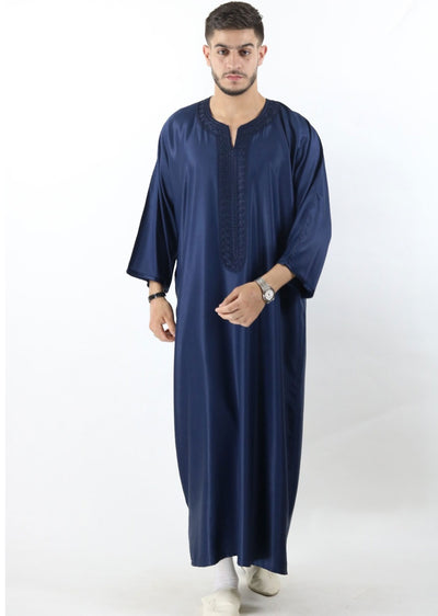 MRC101 Navy Moroccan Embroidered Thobe - Memsaab Online