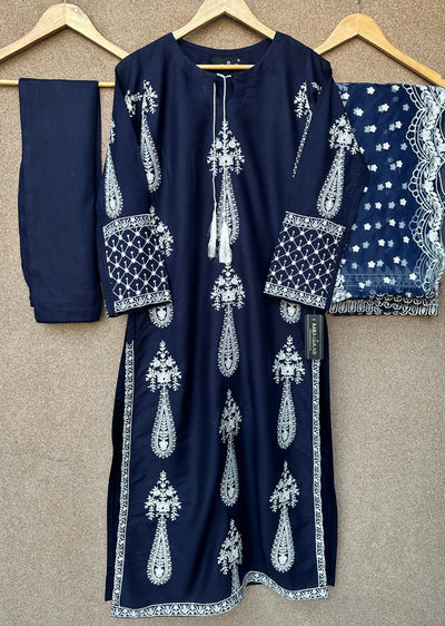 HK299 - Navy - Readymade - Mother & Daughter Linen Outfit 2025 - Memsaab Online