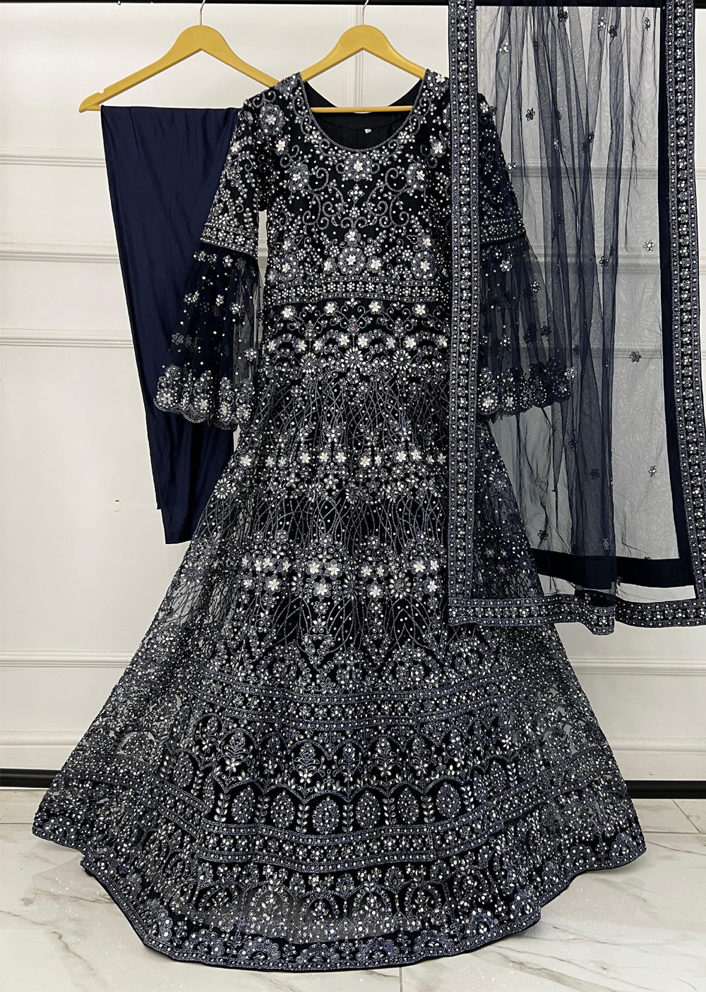 RH2114 Rida - Navy Fancy Net Maxi Dress - Memsaab Online