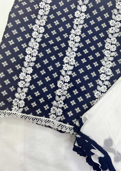 ATQ6808 - Unstitched Navy Cotton Suit - Memsaab Online