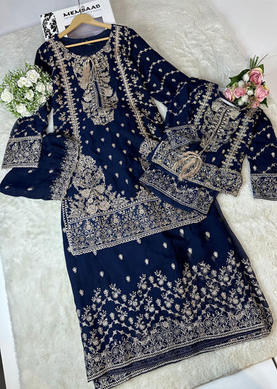 ASK603 Navy Readymade Chiffon Mummy n Me Suit - Memsaab Online