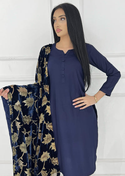 ASBC-01 - Navy - Readymade Dhanak with Palachi Shawl Suit - Memsaab Online