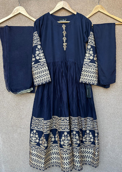 HK298 - Navy - Readymade - Mother & Daughter Linen Outfit 2025 - Memsaab Online