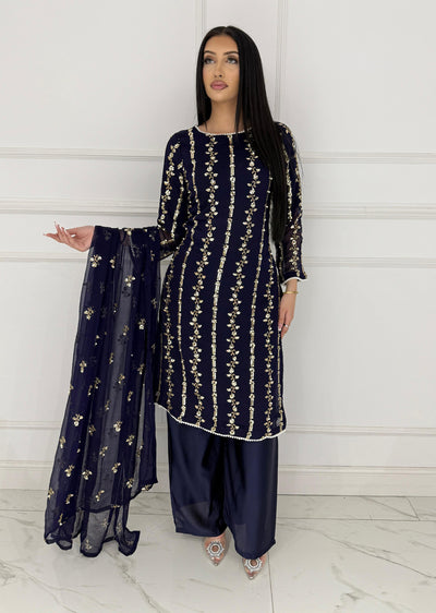 SMR3108 Bagi Raah - Navy Chiffon Suit - Memsaab Online