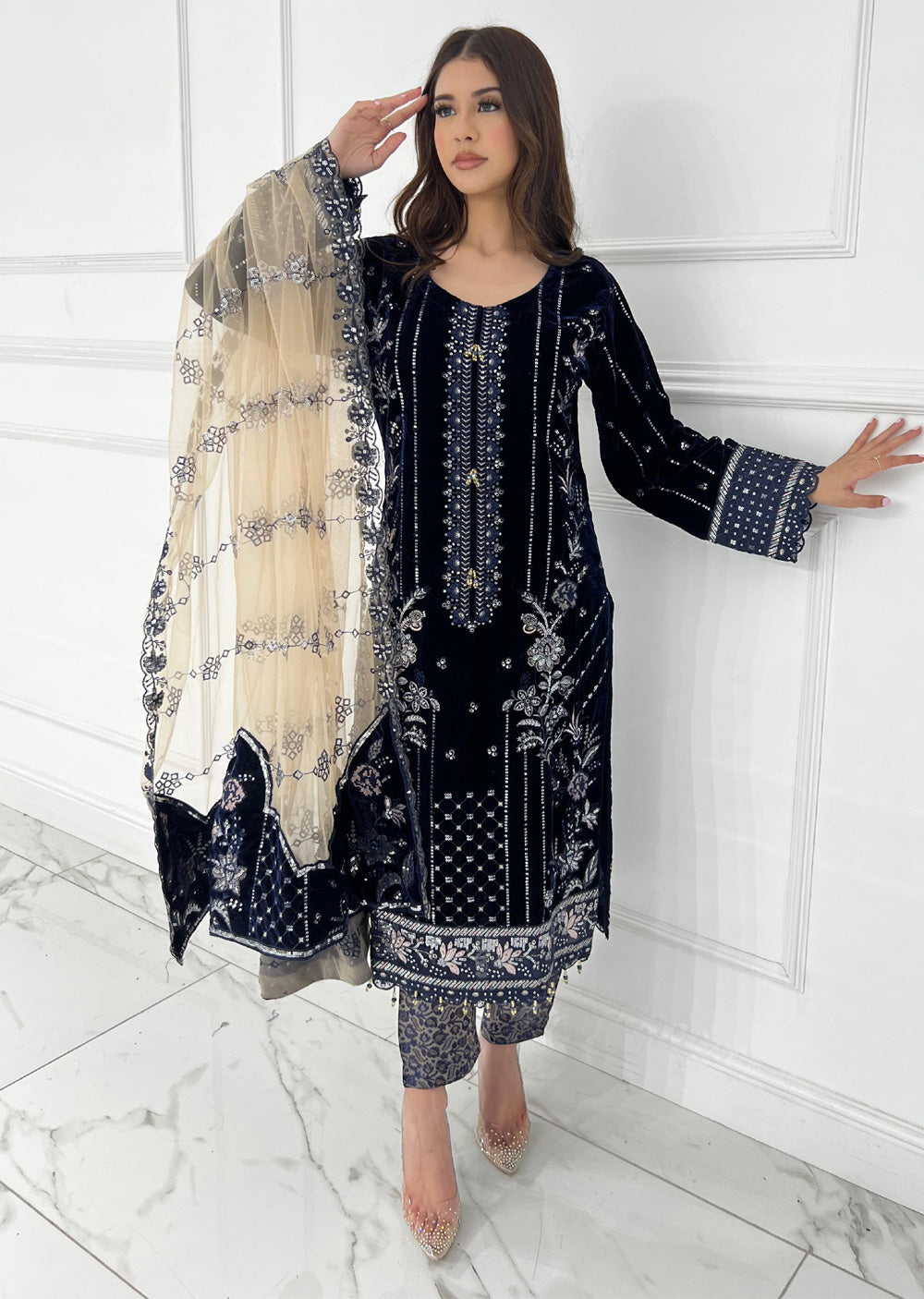 UJK-03 - Navy - Readymade - Florine Velvet Suit 2025 - Memsaab Online