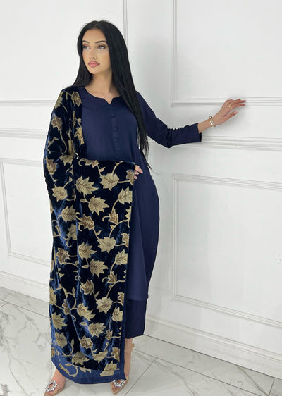 ASBC-01 - Navy - Readymade Dhanak with Palachi Shawl Suit - Memsaab Online