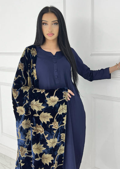 ASBC-01 - Navy - Readymade Dhanak with Palachi Shawl Suit - Memsaab Online