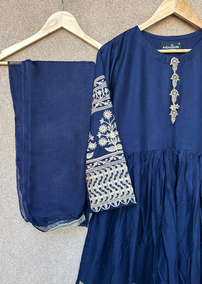 HK298 - Navy - Readymade - Mother & Daughter Linen Outfit 2025 - Memsaab Online