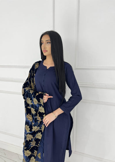 ASBC-01 - Navy - Readymade Dhanak with Palachi Shawl Suit - Memsaab Online