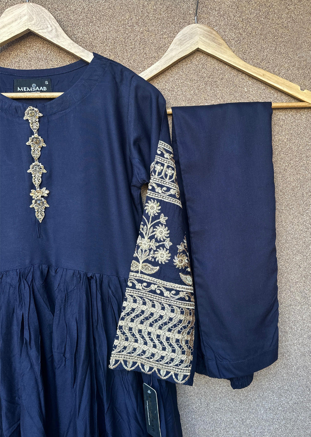 HK298 - Navy - Readymade - Mother & Daughter Linen Outfit 2025 - Memsaab Online