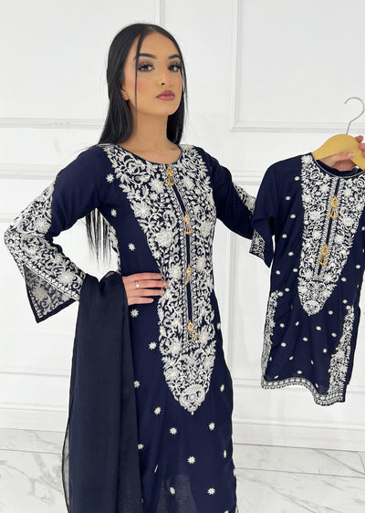 HK271 Jabeen - Navy Linen Oufit - Memsaab Online