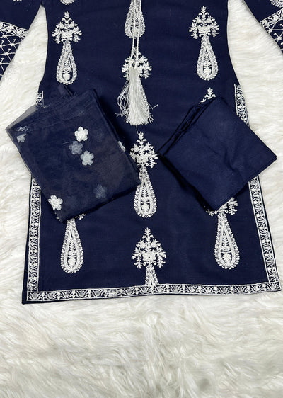 HK299 - Navy - Readymade - Mother & Daughter Linen Outfit 2025 - Memsaab Online