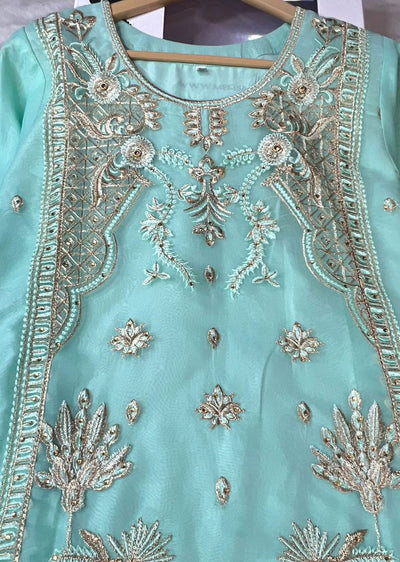 ASK663 Readymade Organza Green Suit - Memsaab Online