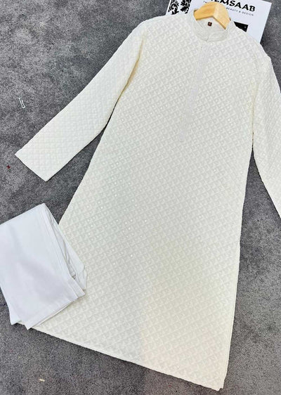 WTH15001 Off White Mens Kurta Pajama Set - Memsaab Online