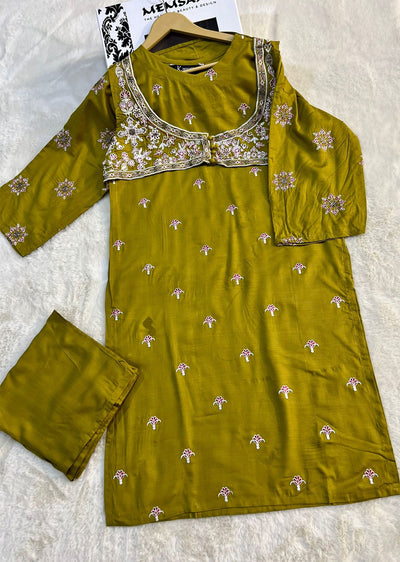 Mystery Suit Olive Readymade 2 Piece Linen Co-ord - Memsaab Online