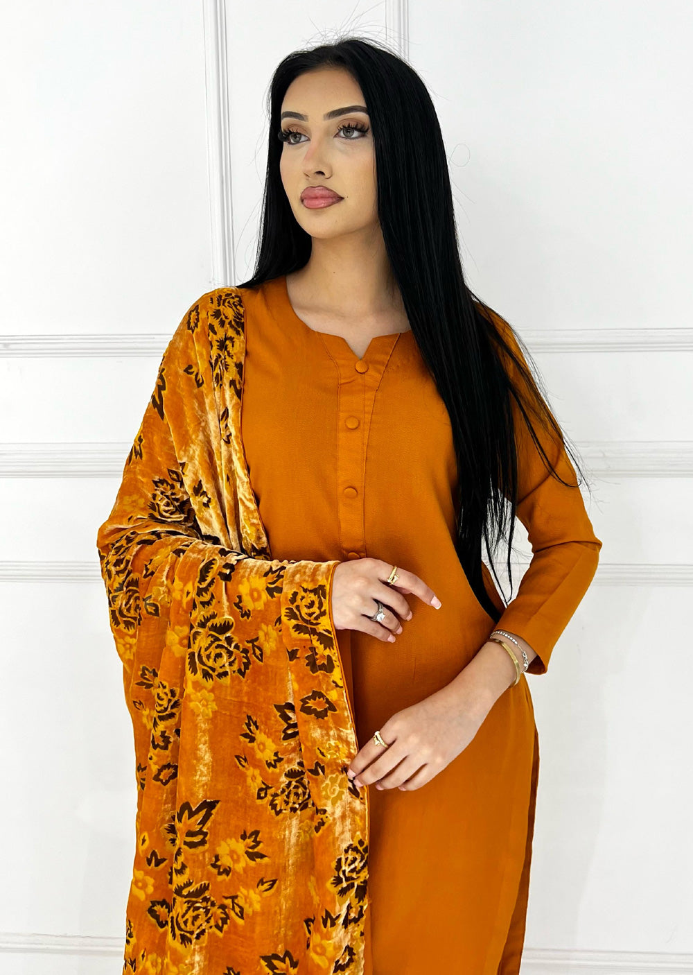 ASBC-01 - Orange - Readymade Dhanak with Palachi Shawl Suit - Memsaab Online