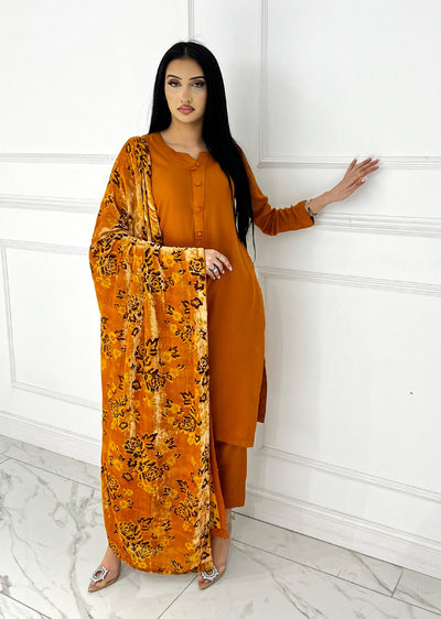 ASBC-01 - Orange - Readymade Dhanak with Palachi Shawl Suit - Memsaab Online