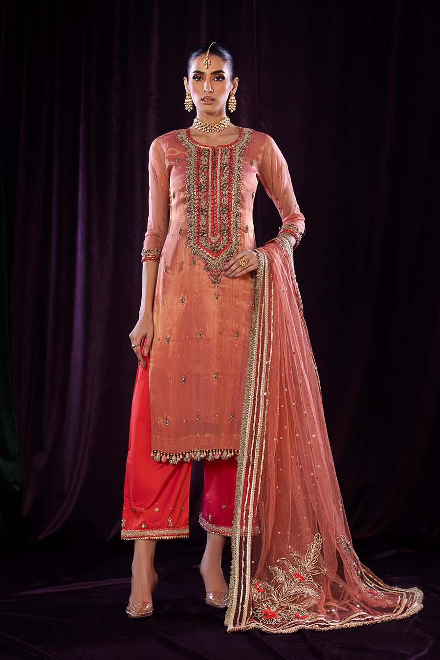 P-254 Red Readymade Khuda Baksh Creations 2024 - Memsaab Online