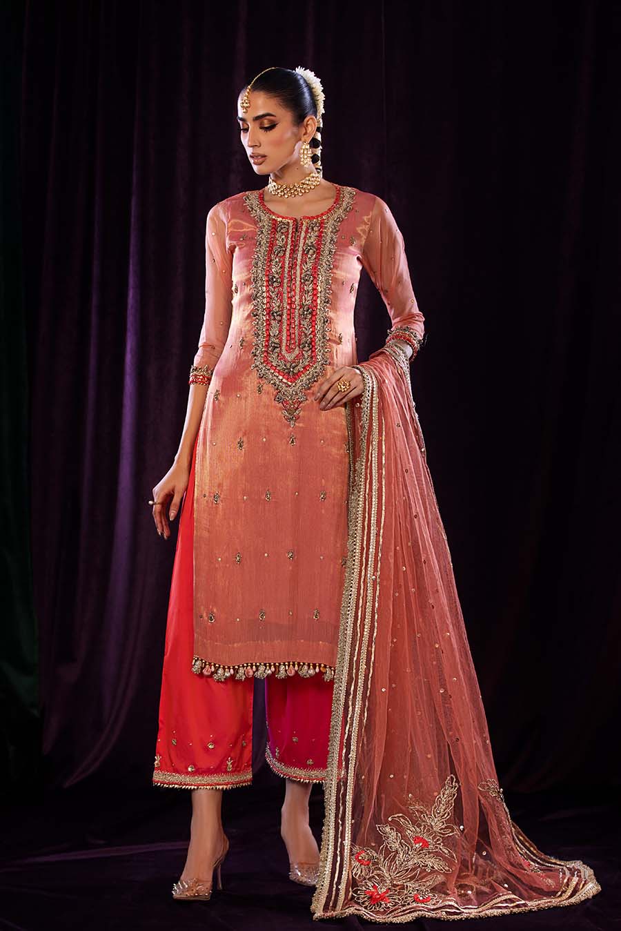 P-254 Red Readymade Khuda Baksh Creations 2024 - Memsaab Online