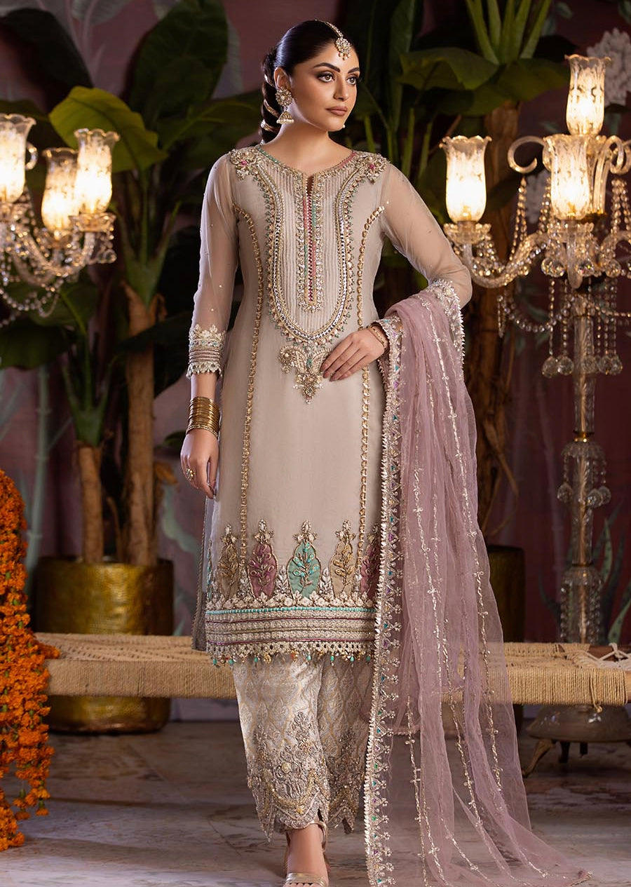 P-258 - Beige - Readymade - Khuda Baksh Suit - Memsaab Online