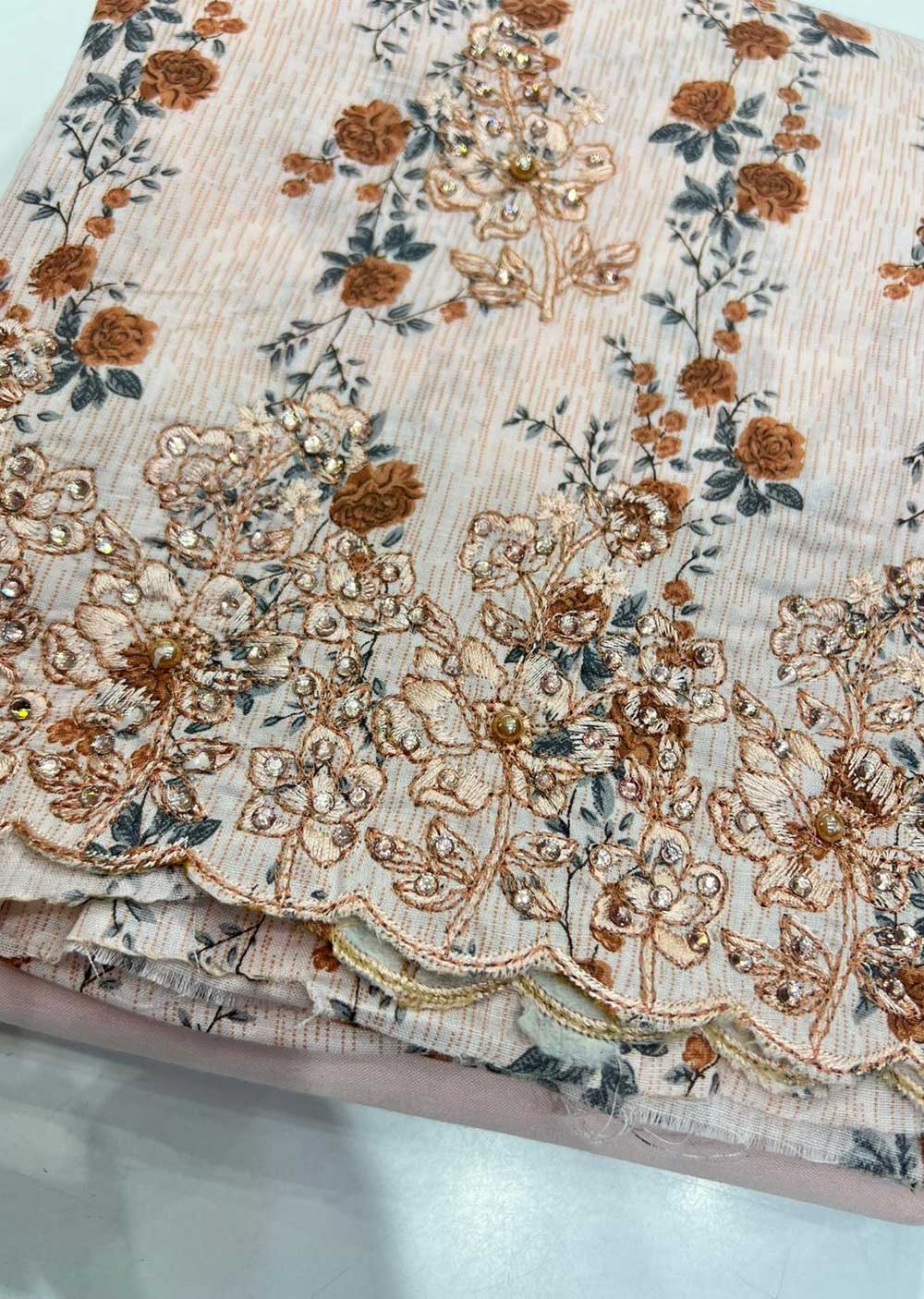 OP14900 peach Unstitched Garima Cotton Suit - Memsaab Online