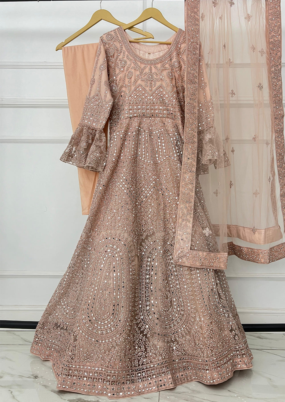 RH2103 Rita - Peach Fancy Net Maxi Dress - Memsaab Online