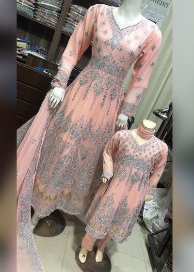 SHAZ6560 Peach Readymade Mother & Daughter Dress - Memsaab Online