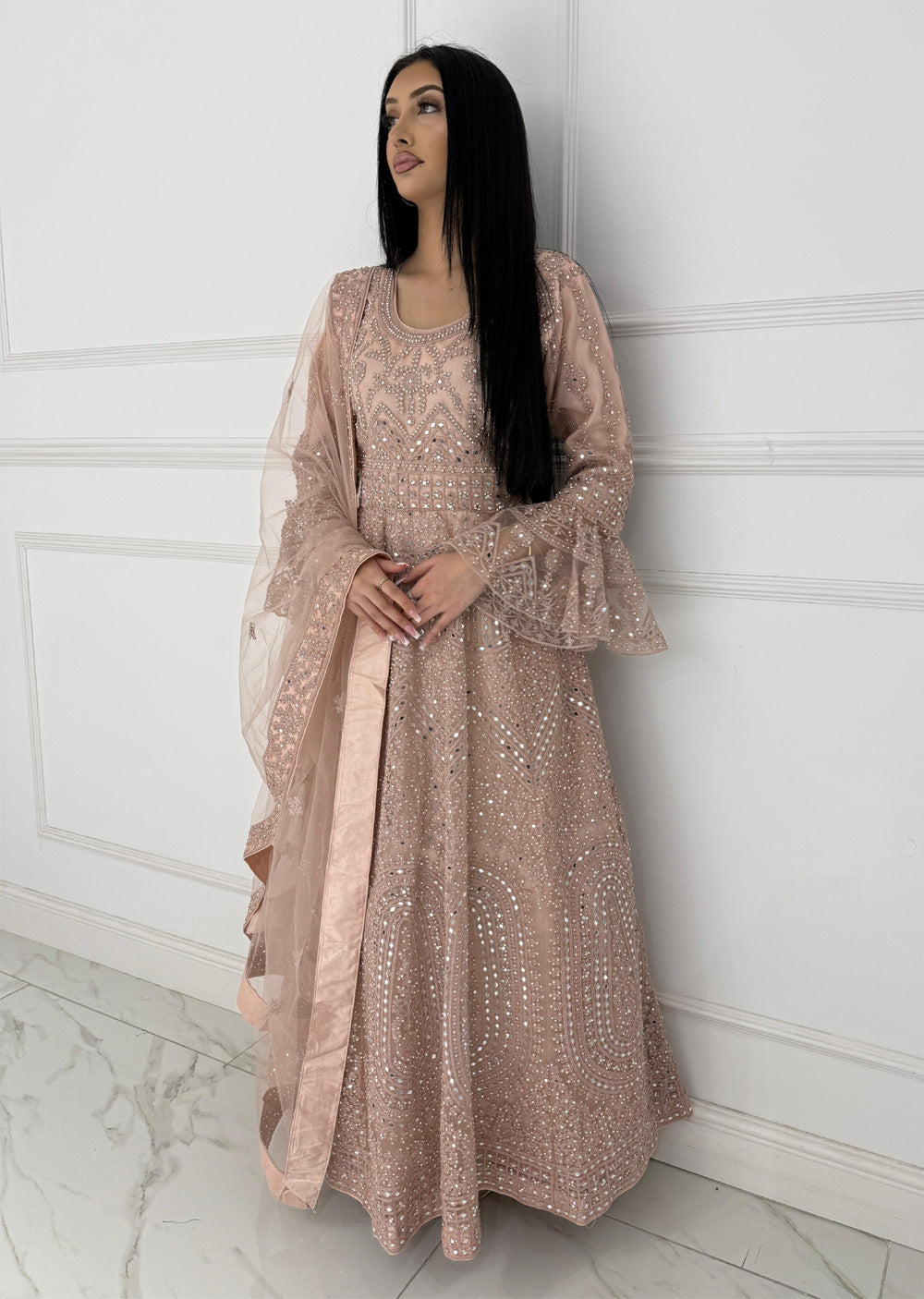 RH2106 Simran - Pink Fancy Long Gown - Memsaab Online