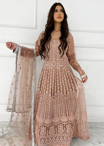 RH2109 Mayal - Peach Fancy Net Maxi Dress - Memsaab Online