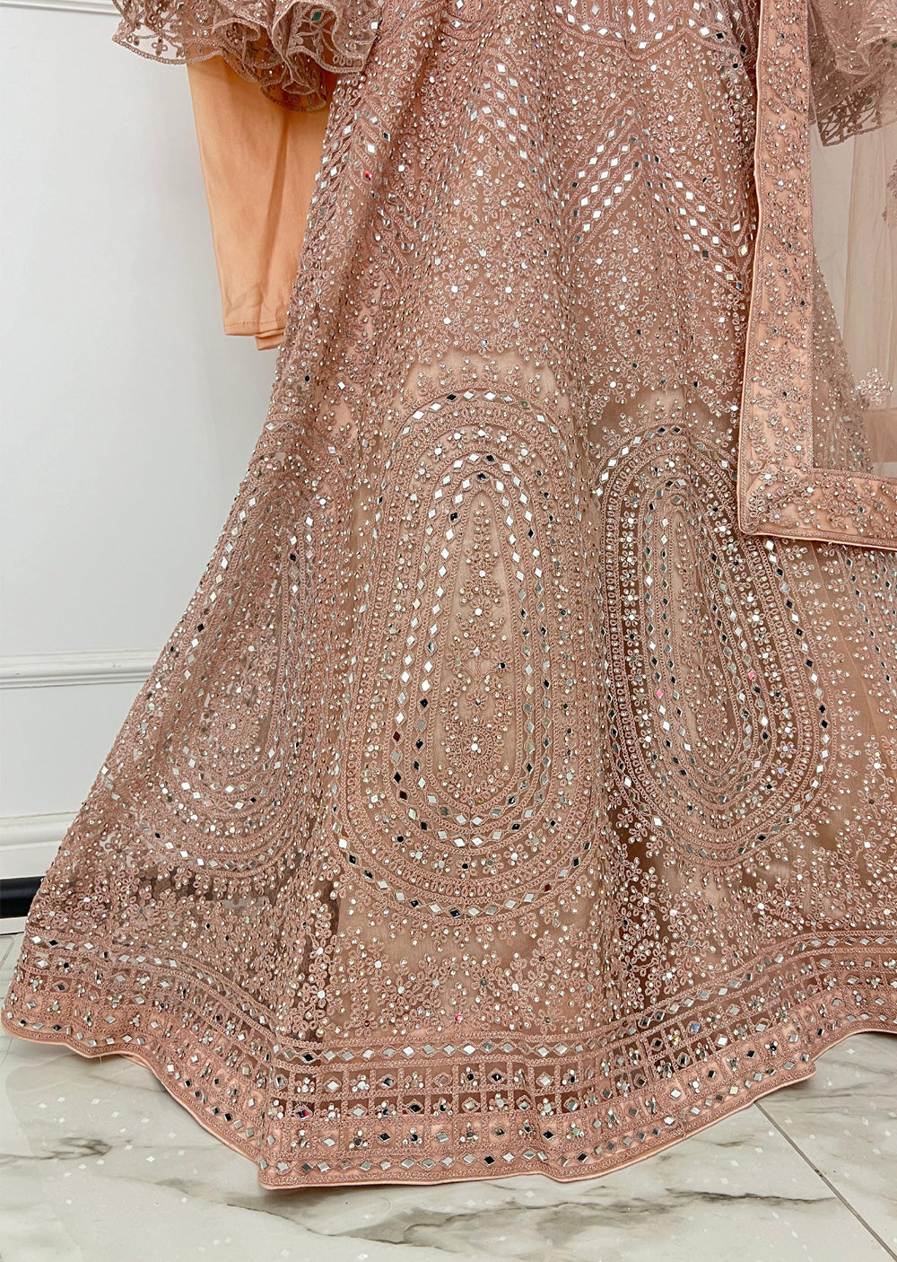 RH2103 Rita - Peach Fancy Net Maxi Dress - Memsaab Online