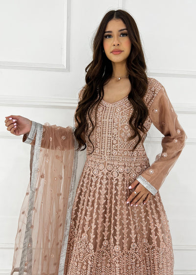 RH2109 Mayal - Peach Fancy Net Maxi Dress - Memsaab Online