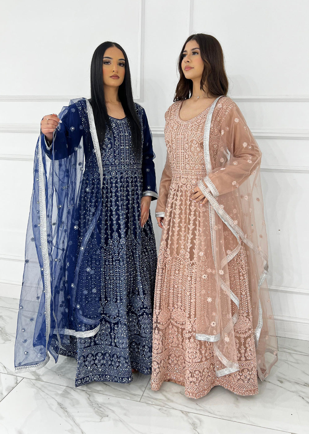 RH2109 Mayal - Peach Fancy Net Maxi Dress - Memsaab Online