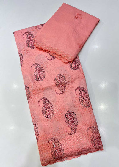 OP15146 Peach Unstitched Garima Cotton Suit - Memsaab Online