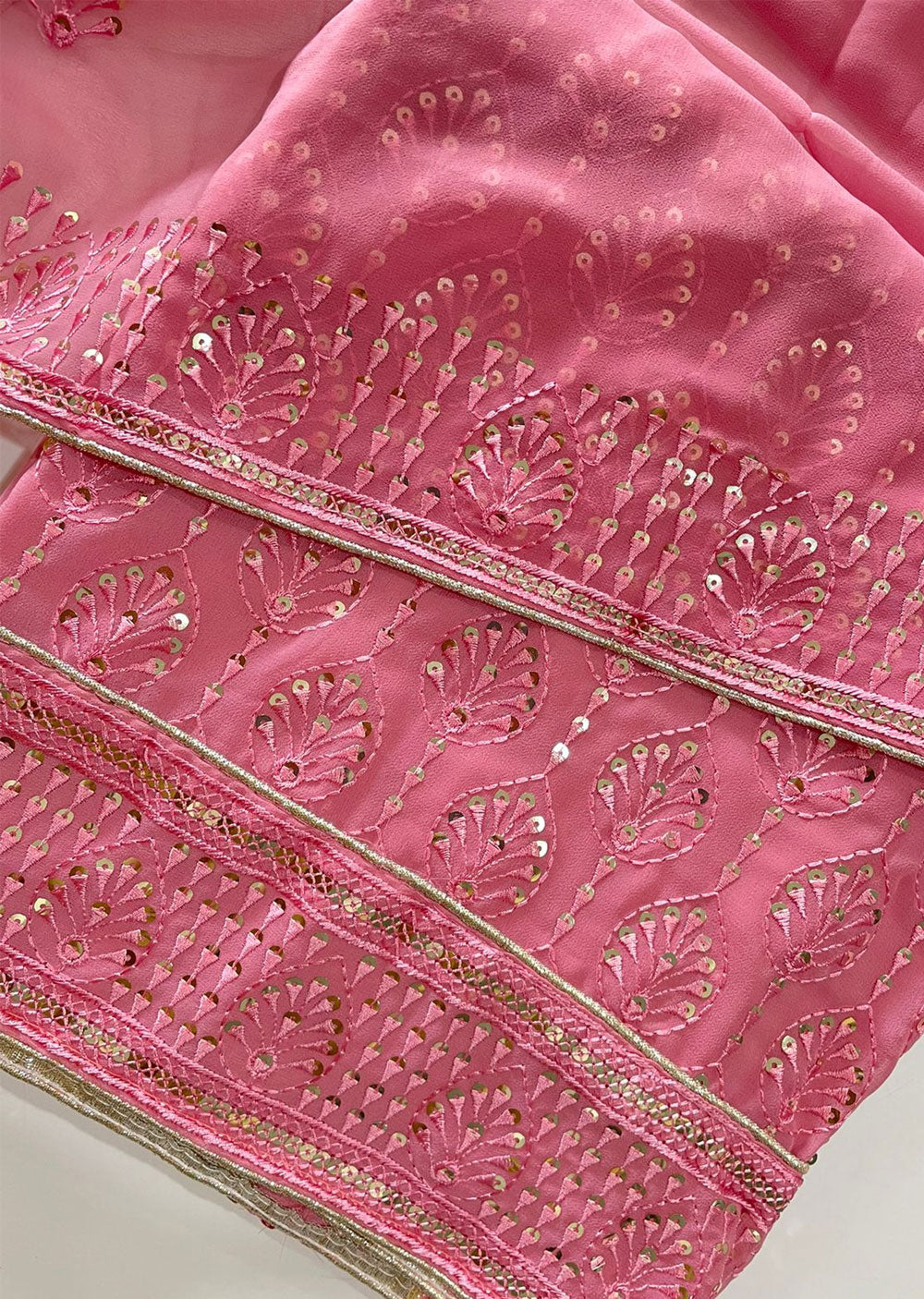 D7542 Pink Unstitched Georgette Suit - Memsaab Online