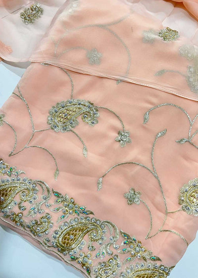 D9745 Pink Unstitched Georgette Suit - Memsaab Online