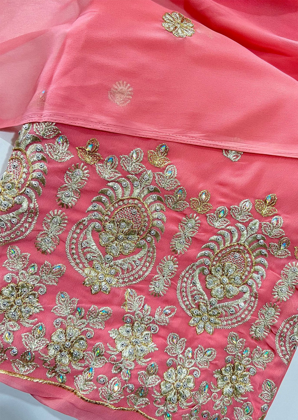 D9721 Pink Unstitched Georgette Suit - Memsaab Online
