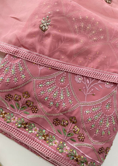 D7660 Pink Unstitched Georgette Suit - Memsaab Online