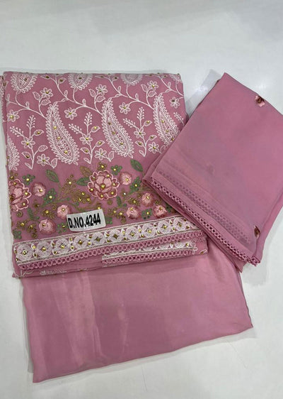ATQ4244 Unstitched Pink Georgette Suit - Memsaab Online