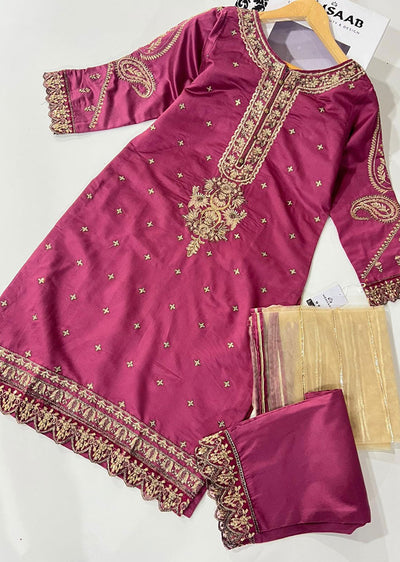 KLD317 Hoor - Pink Readymade Khadi Net Suit - Memsaab Online