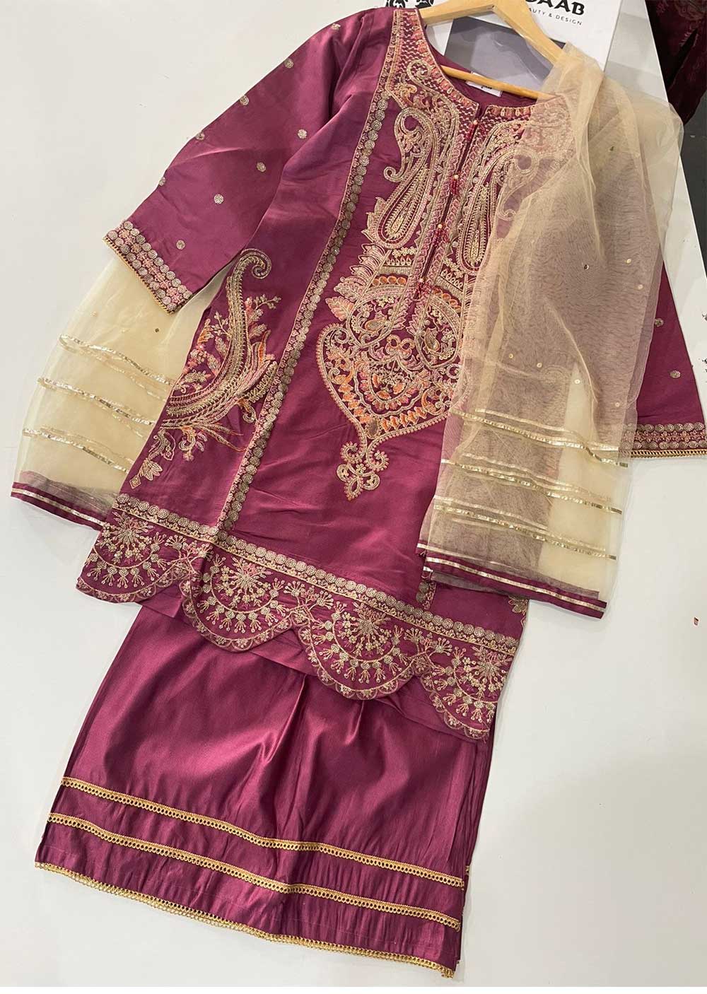 KLD315 Esaaf - Pink Readymade Khadi Net Suit - Memsaab Online