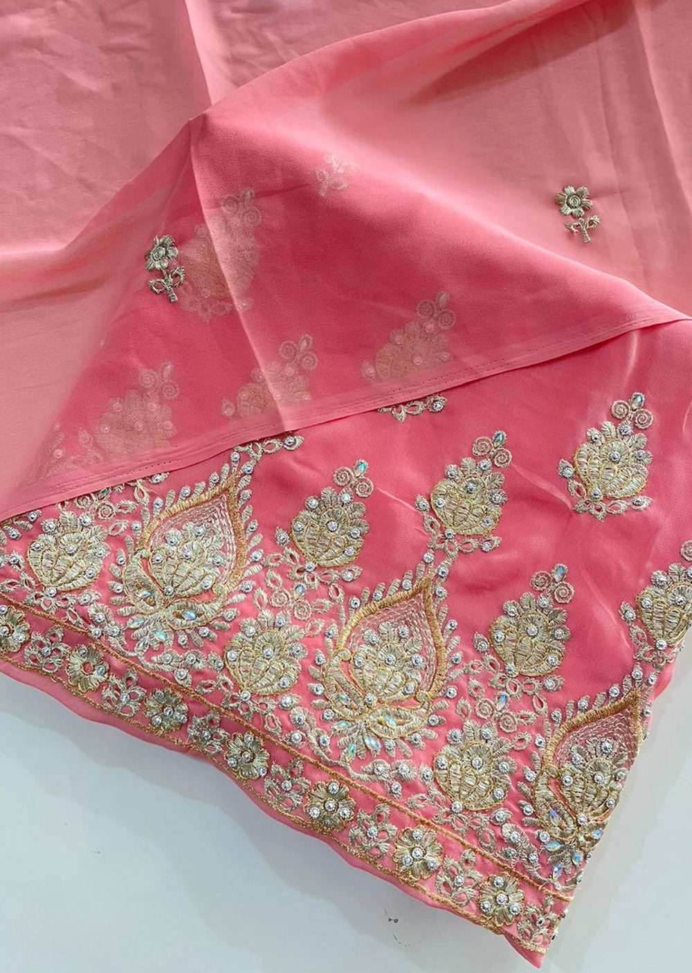 D9694 Pink Unstitched Georgette Suit - Memsaab Online